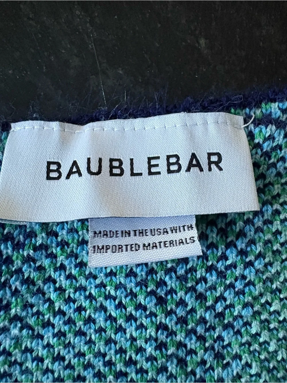 BaubleBar W Motif Blanket Navy Blue Aqua & Green '- Like New